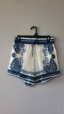 Shani Shemer Lenny Blue Shell Print Smocked Shorts Size M